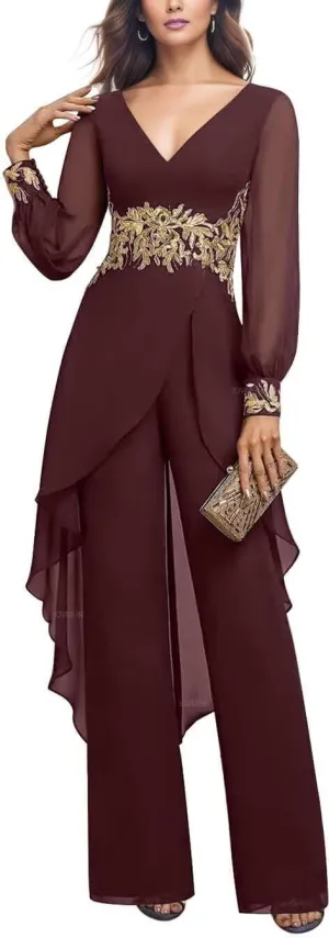 2 Pieces Chiffon Mother of The Bride Pant Suits for Wedding Beaded Formal Evening Dresses with Jacket