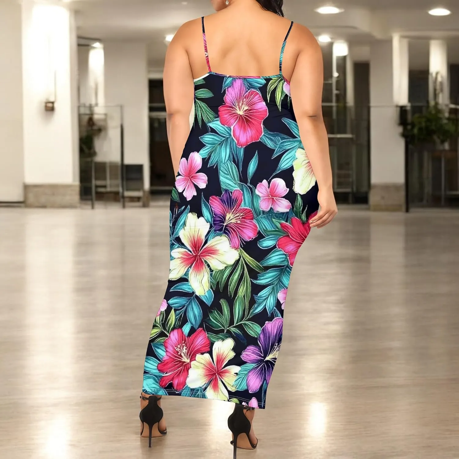 2025 Women Sexy Spaghetti Strap Lang Dress Camisole Sundress Summer Floral Plus Size Dresses Wedding Guests Outfits