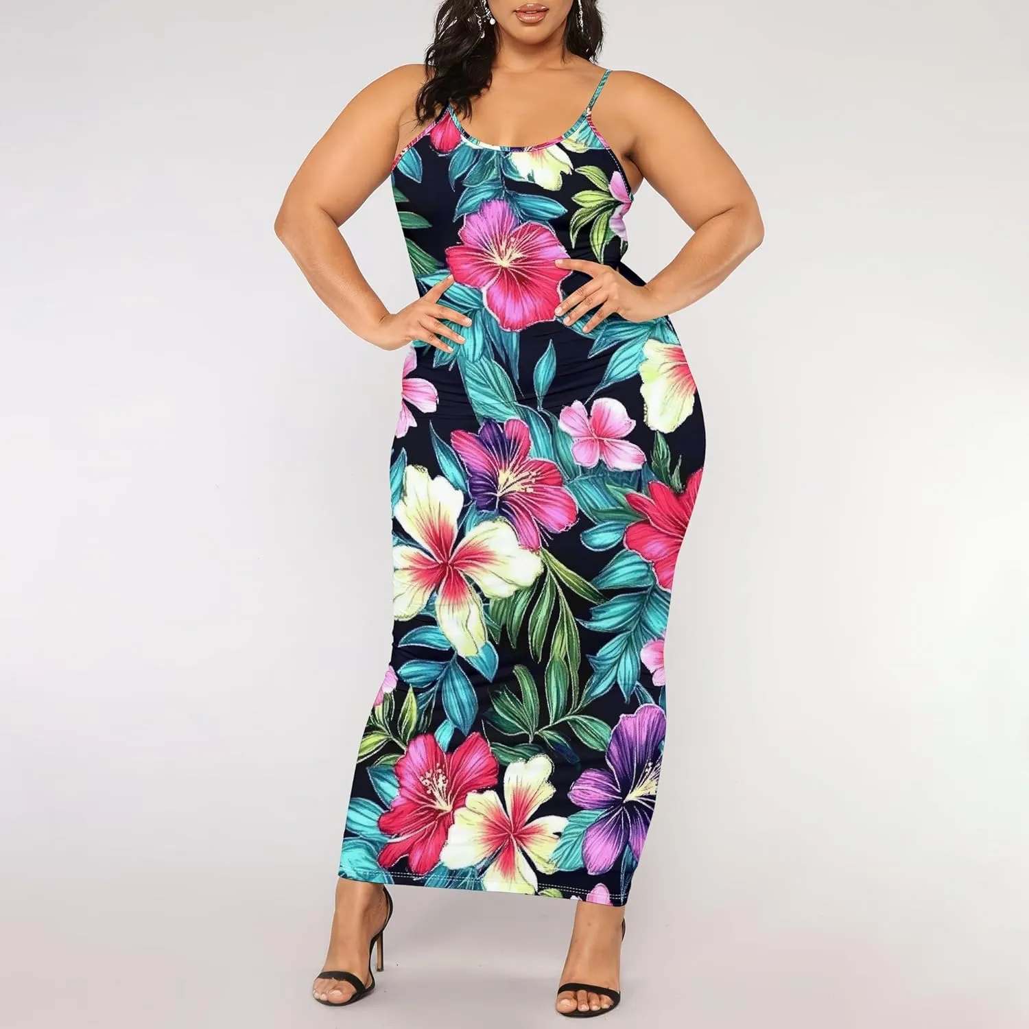 2025 Women Sexy Spaghetti Strap Lang Dress Camisole Sundress Summer Floral Plus Size Dresses Wedding Guests Outfits