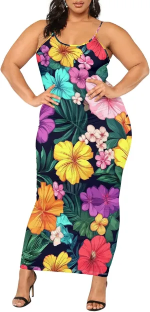 2025 Women Sexy Spaghetti Strap Lang Dress Camisole Sundress Summer Floral Plus Size Dresses Wedding Guests Outfits