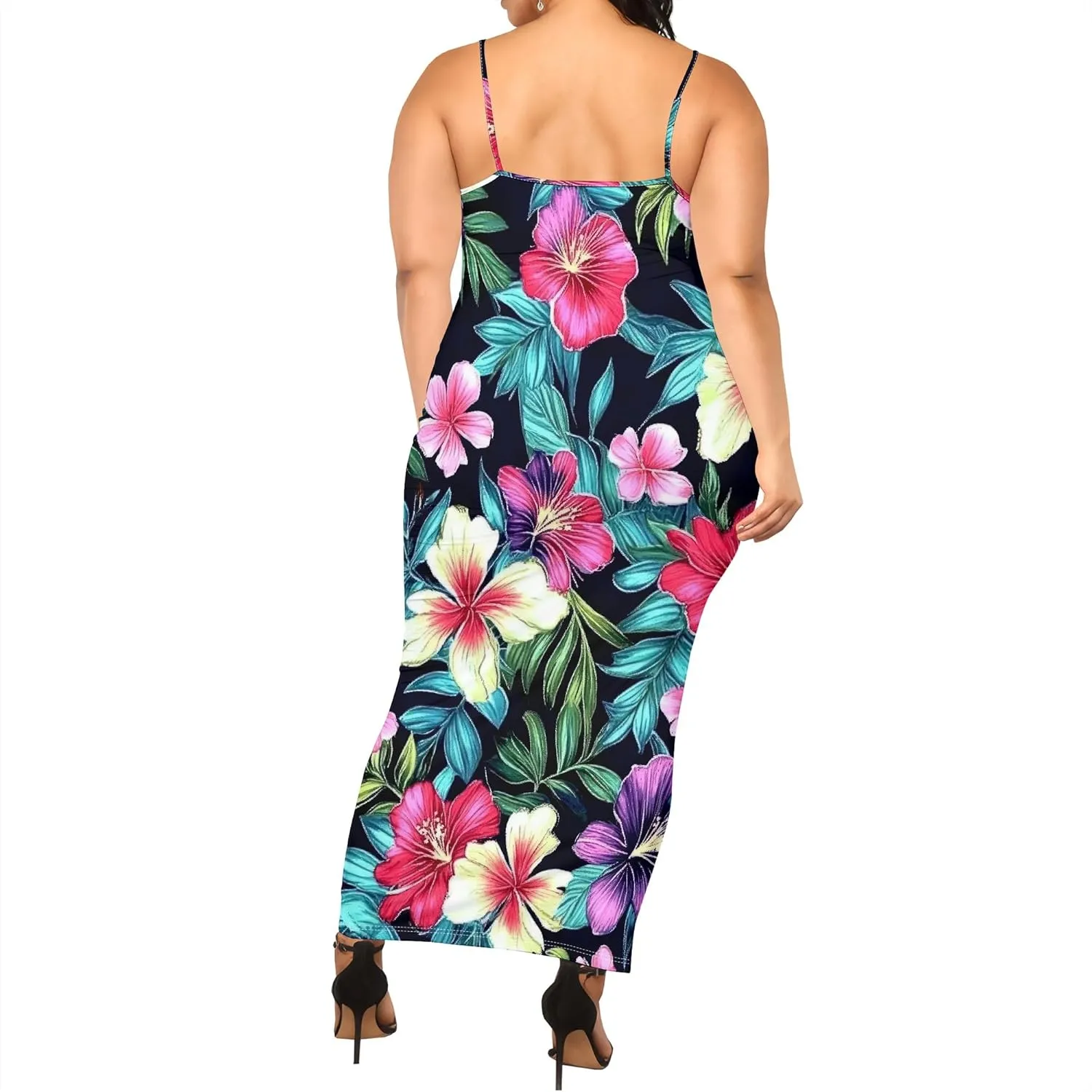 2025 Women Sexy Spaghetti Strap Lang Dress Camisole Sundress Summer Floral Plus Size Dresses Wedding Guests Outfits