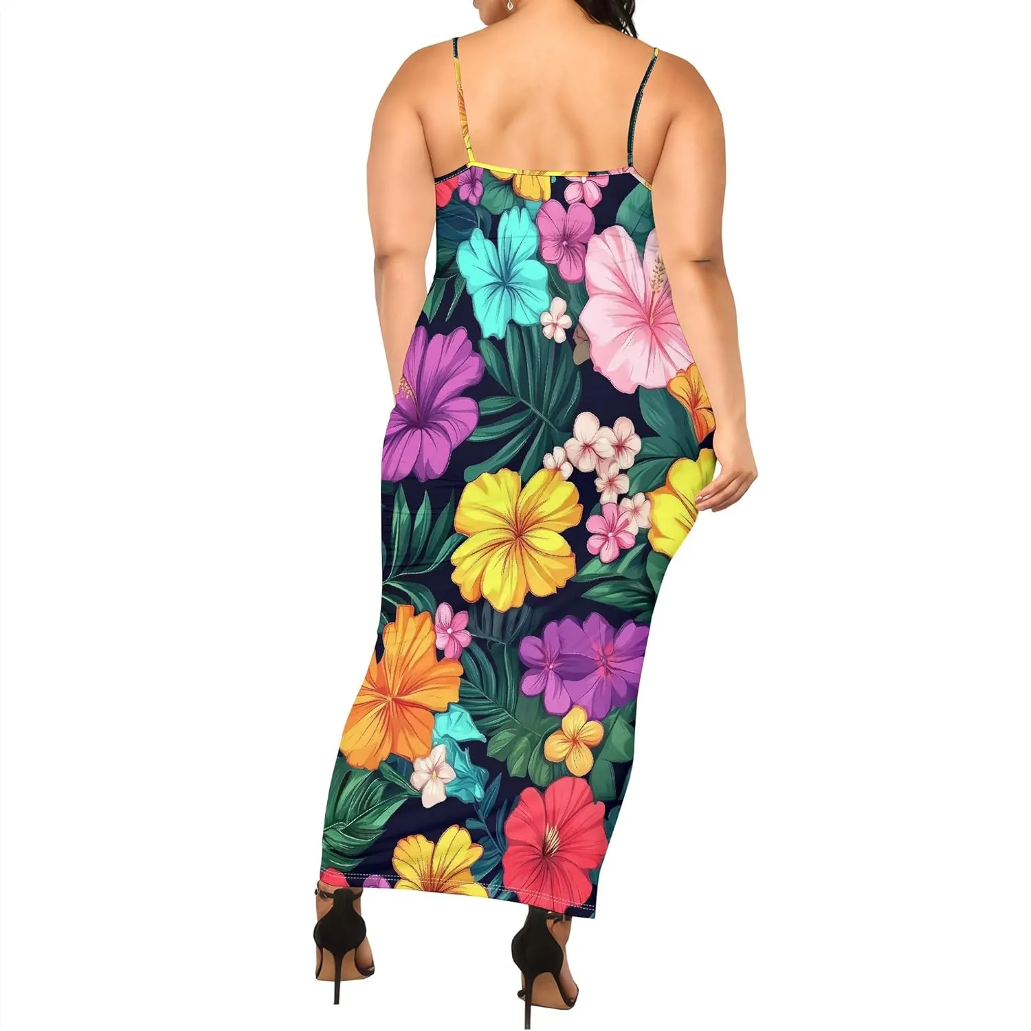 2025 Women Sexy Spaghetti Strap Lang Dress Camisole Sundress Summer Floral Plus Size Dresses Wedding Guests Outfits