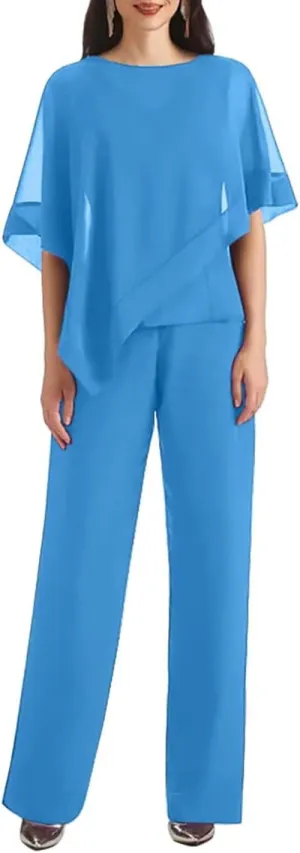 3 PCS Mother of The Bride Pant Suits 3 Pieces Chiffon Pant Suits for Women Dressy Wedding Guest