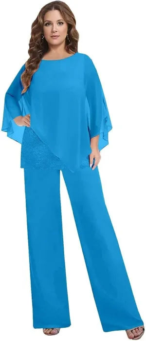 3 Pieces Mother of The Bride Pant Suits for Women Dressy Chiffon Lace Womens Formal Outfit