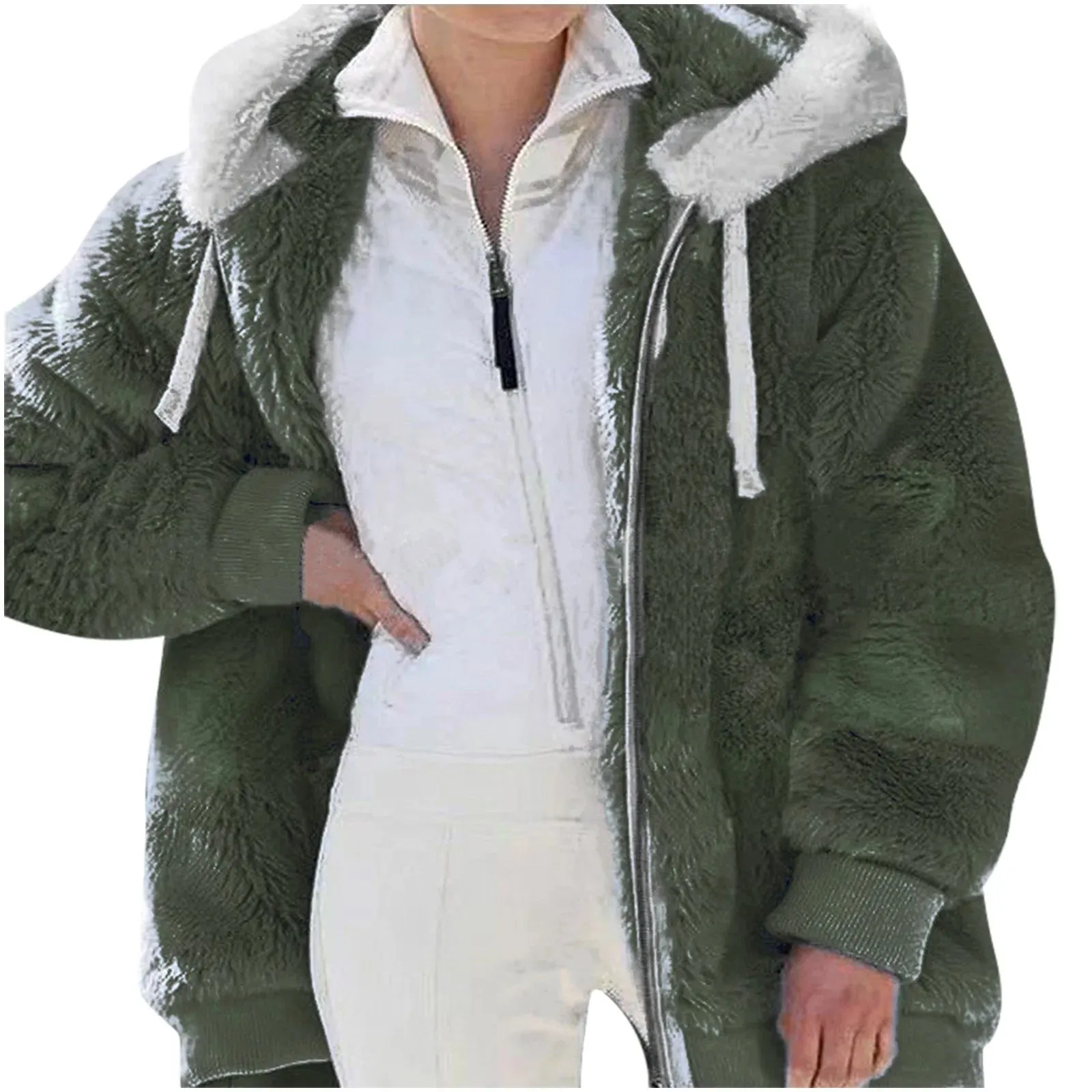 50% Off Clear!Winter Long Coats for Women, Women Plus Size Winter Warm Loose Plush Zip Hooded Jacket Coat Gifts Christmas Gift