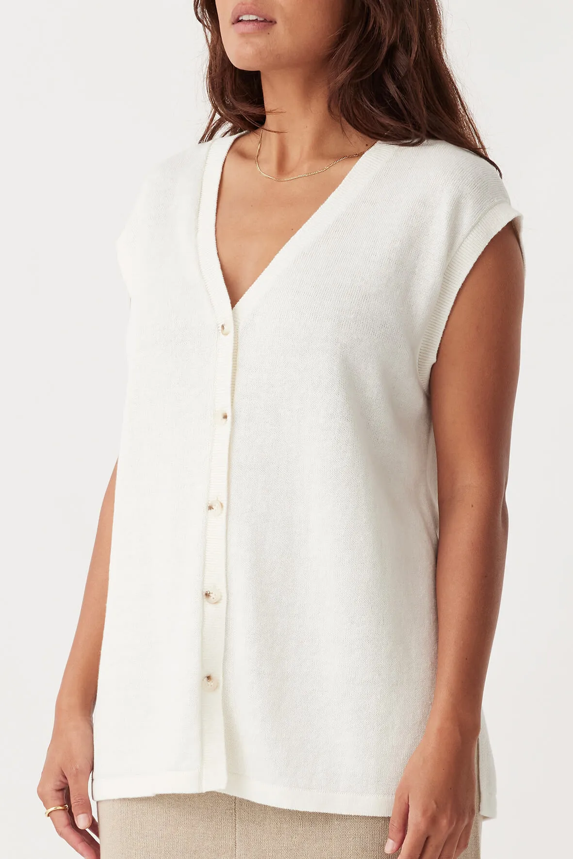 Ada Cotton Linen Vest - Cream