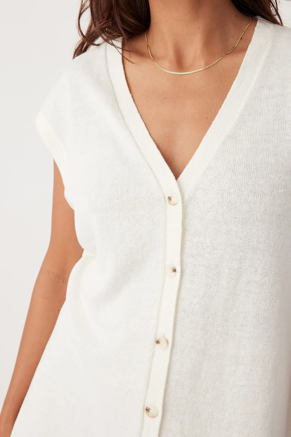 Ada Cotton Linen Vest - Cream