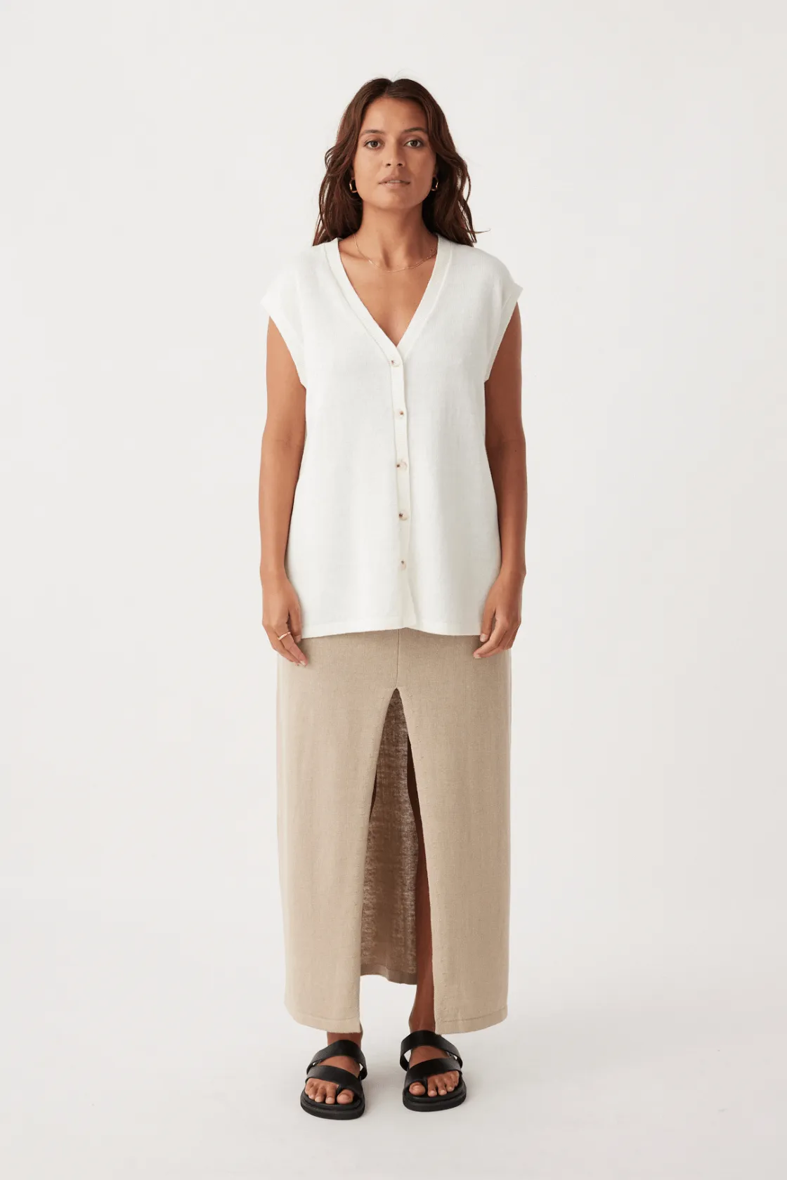 Ada Cotton Linen Vest - Cream