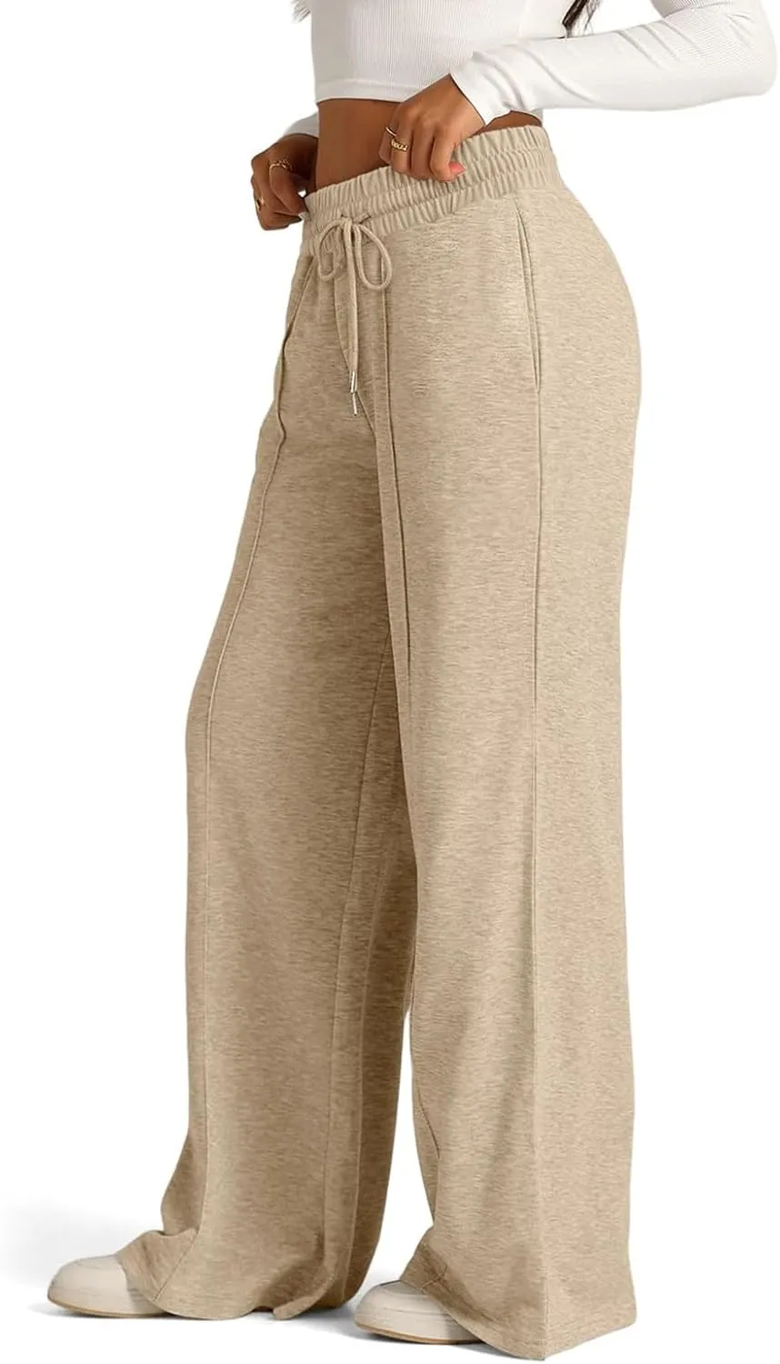 ADHOWBEW Sweat Pants for Womens 2025 Wide Leg High Rise Casual Trendy Elastic Waist Comfy Athletic Joggers