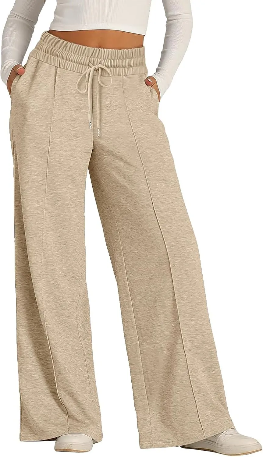 ADHOWBEW Sweat Pants for Womens 2025 Wide Leg High Rise Casual Trendy Elastic Waist Comfy Athletic Joggers