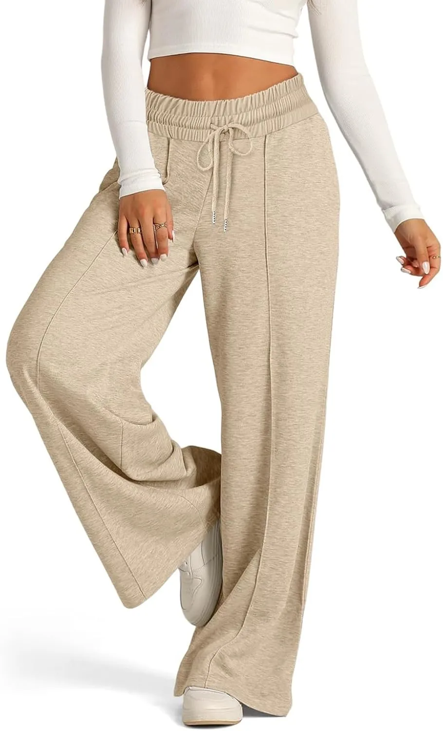 ADHOWBEW Sweat Pants for Womens 2025 Wide Leg High Rise Casual Trendy Elastic Waist Comfy Athletic Joggers