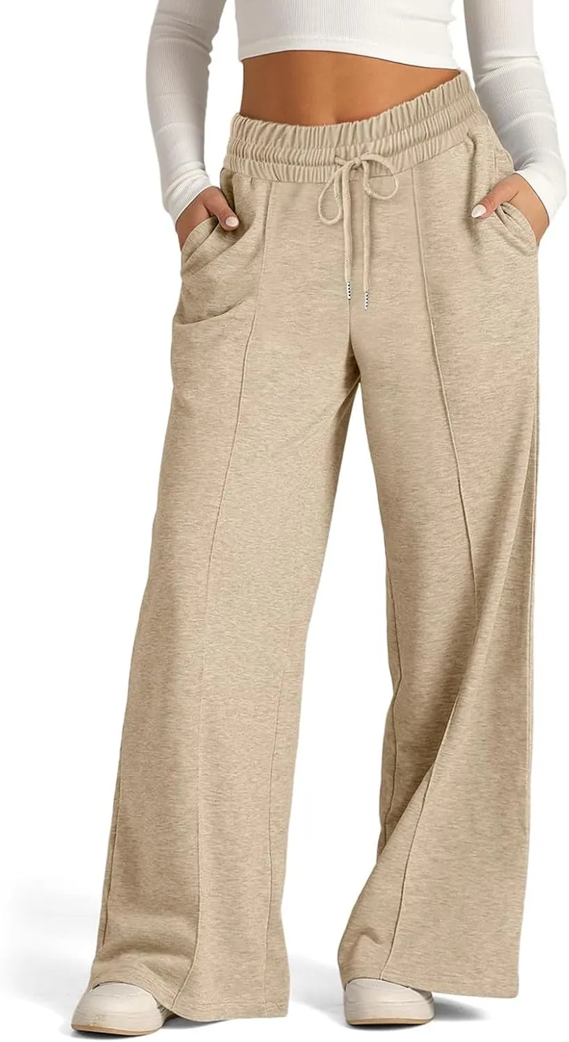 ADHOWBEW Sweat Pants for Womens 2025 Wide Leg High Rise Casual Trendy Elastic Waist Comfy Athletic Joggers