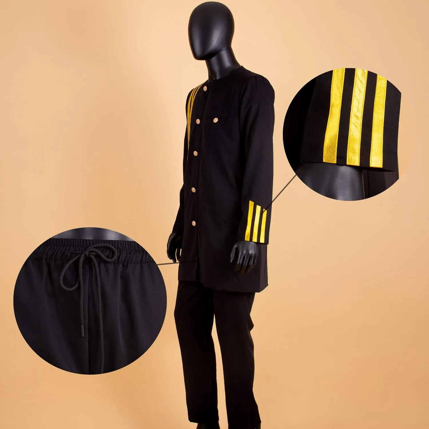 African Suits for Men Single Breasted Embroidery Jacket and Pants 2 Pieces Set Formal Outfits