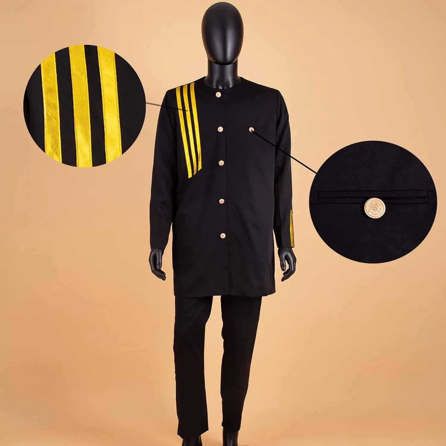 African Suits for Men Single Breasted Embroidery Jacket and Pants 2 Pieces Set Formal Outfits