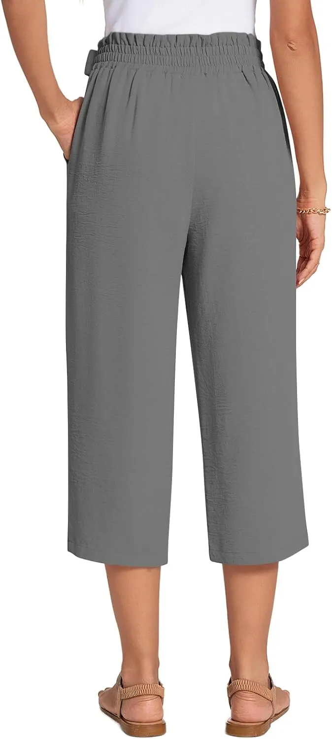ALIGADUO Womens Capri Pants Casual Wide Leg Pants Loose High Waist Lounge Pants with Pockets