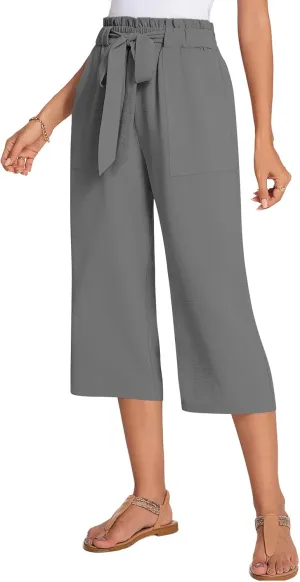 ALIGADUO Womens Capri Pants Casual Wide Leg Pants Loose High Waist Lounge Pants with Pockets
