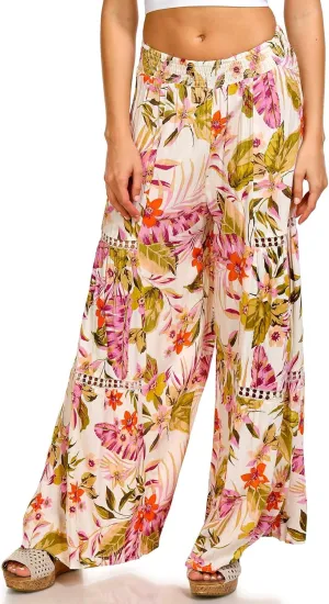 Angie Women's Wide Leg Pants with Lace Inserts