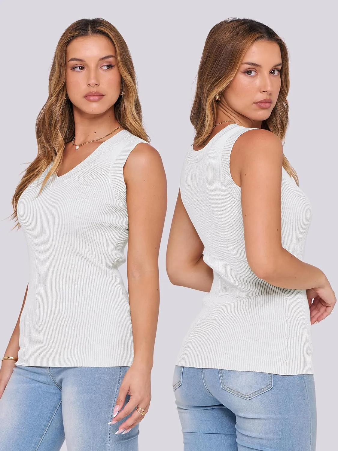 ANRABESS Women's Sleeveless Sweater Vest Summer V Neck Ribbed Knit Slim Fit Tank Tops 2025 Trendy Spring Outfits