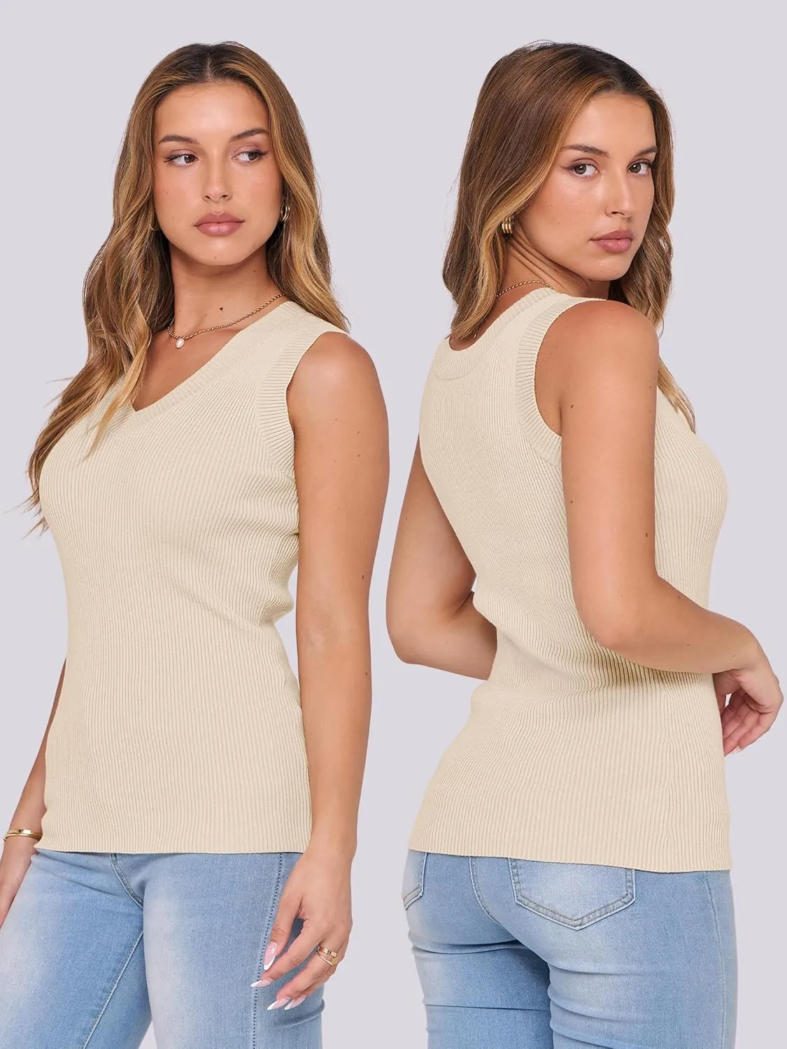 ANRABESS Women's Sleeveless Sweater Vest Summer V Neck Ribbed Knit Slim Fit Tank Tops 2025 Trendy Spring Outfits