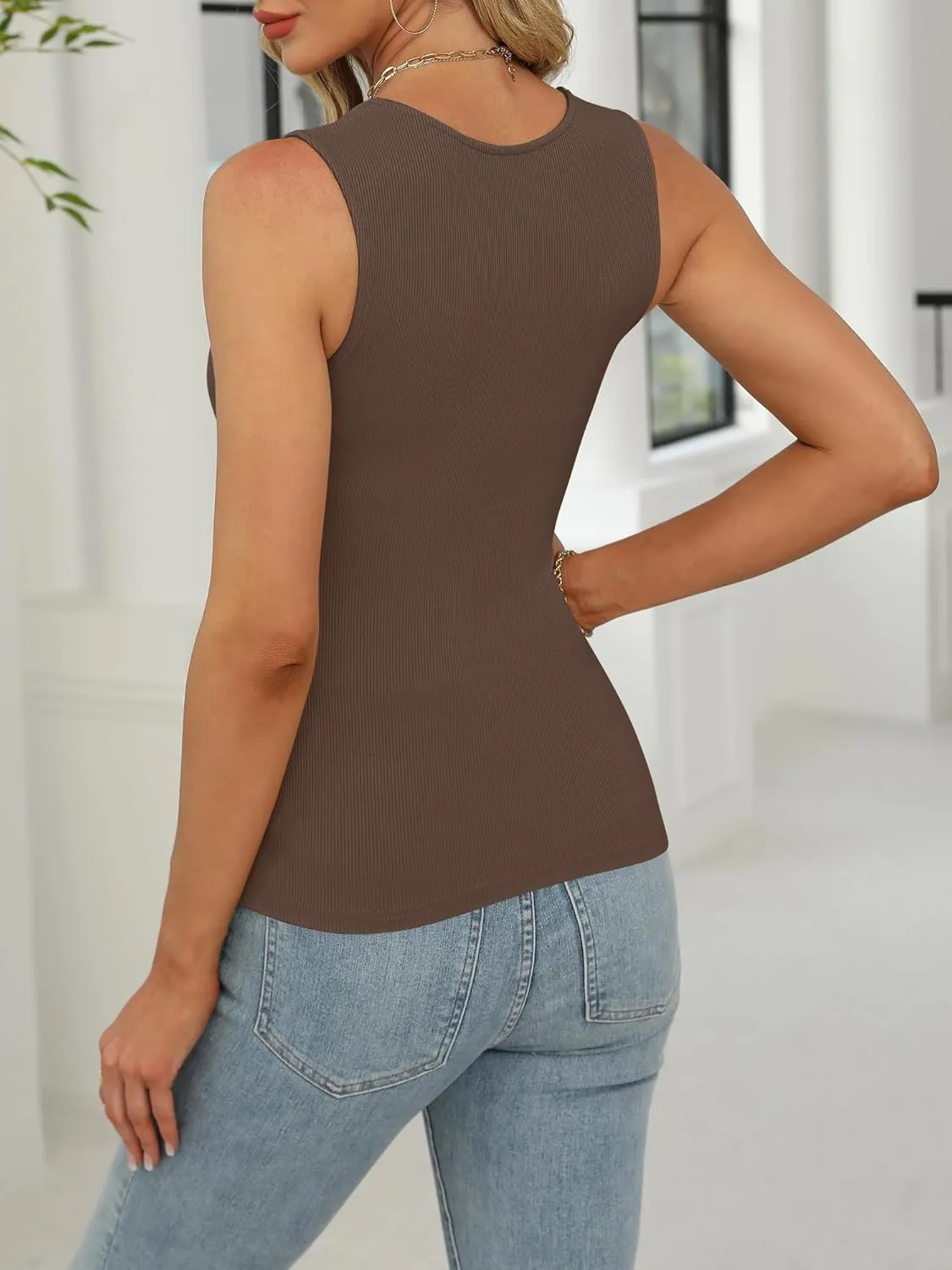 ANRABESS Women's Square Neck Tank Top Sleeveless Workout Summer Basic Tops Knit Slim Fit 2025 Trendy Shirts Camisole Clothes