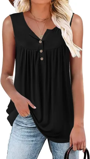 Aodemo Womens 2025 Summer Tank Tops Sleeveless Shirts Henley Tunic Ladies Flowy Casual Blouse for Leggings