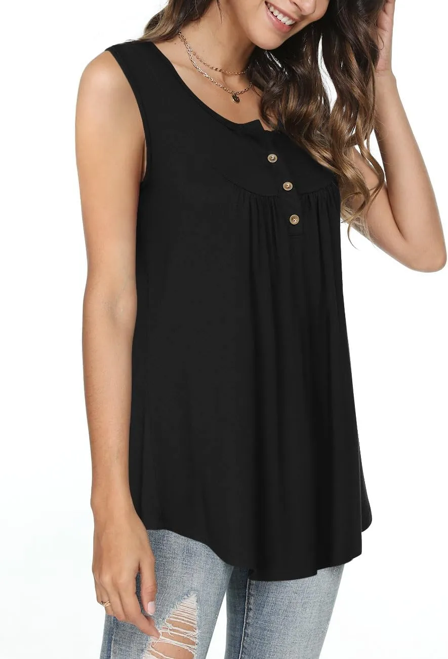 Aodemo Womens 2025 Summer Tank Tops Sleeveless Shirts Henley Tunic Ladies Flowy Casual Blouse for Leggings