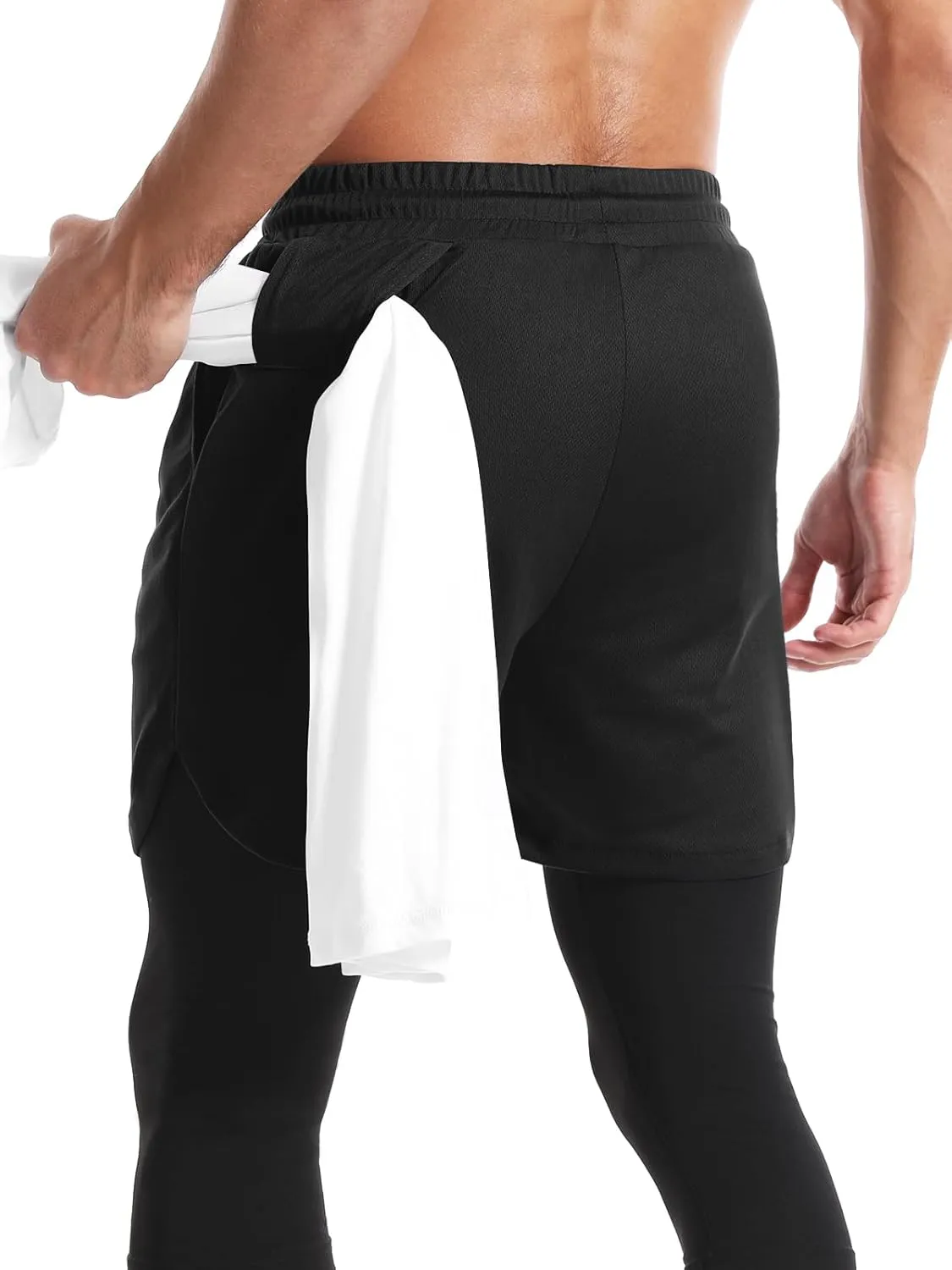 Aolesy Men's 2 in 1 Running Pants, Gym Workout Compression Pants for Men Training Athletic Pants