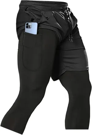 Aolesy Men's 2 in 1 Running Pants, Gym Workout Compression Pants for Men Training Athletic Pants