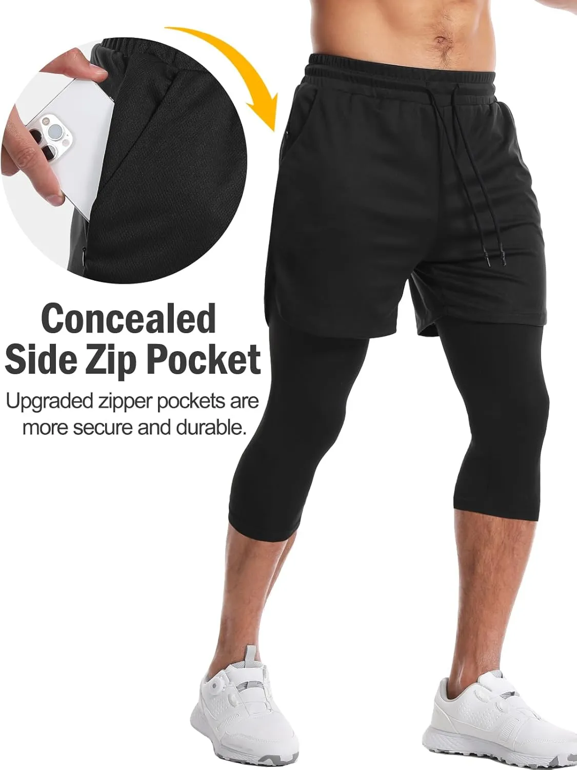 Aolesy Men's 2 in 1 Running Pants, Gym Workout Compression Pants for Men Training Athletic Pants