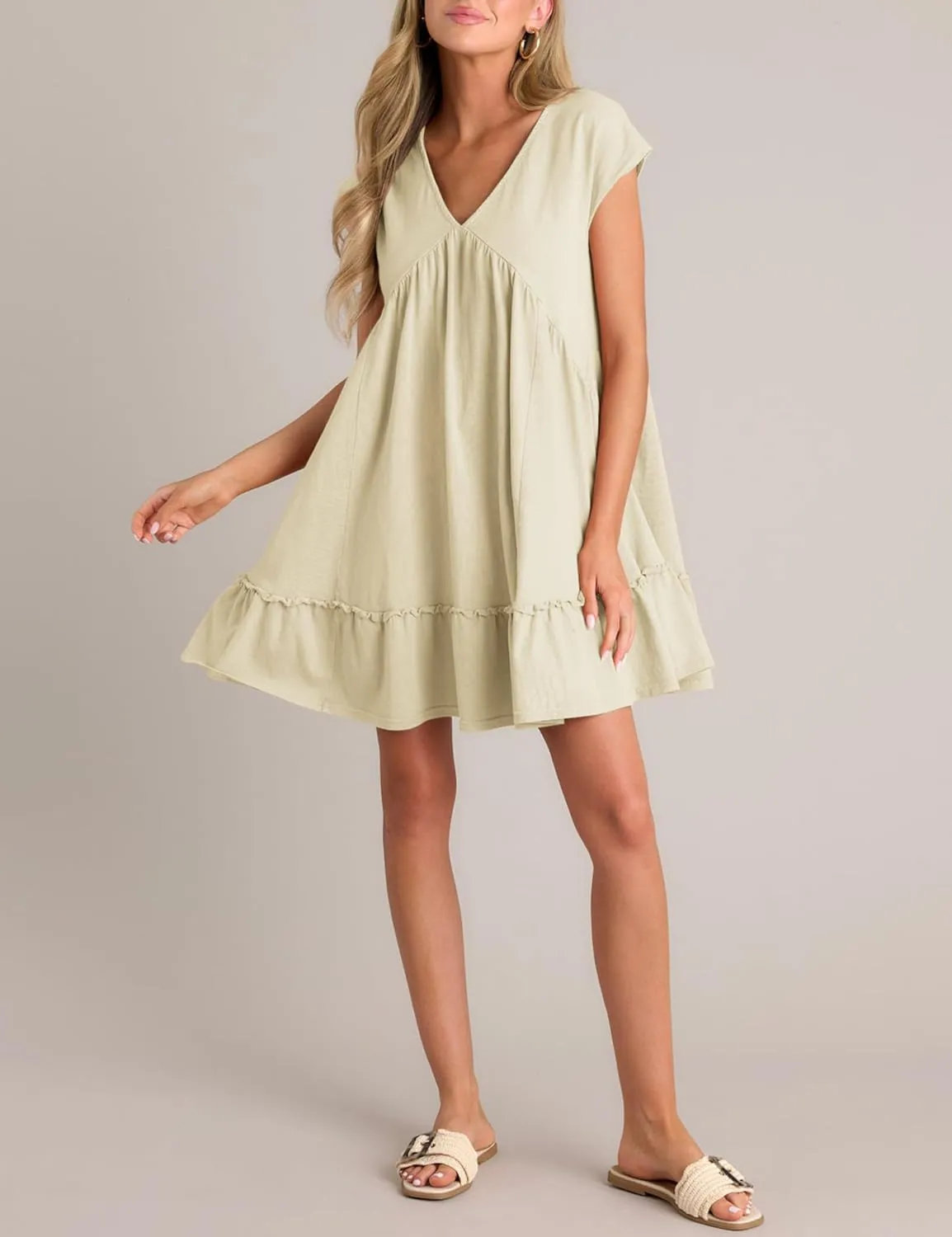 APAFES Women's Elegant Mini Dress A Line V-Neck Ruffle Dress 2025 Summer Fashion Outfits