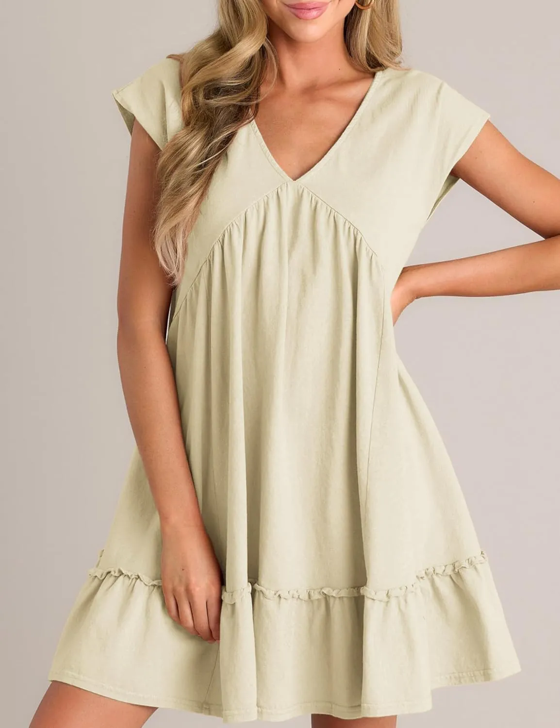 APAFES Women's Elegant Mini Dress A Line V-Neck Ruffle Dress 2025 Summer Fashion Outfits