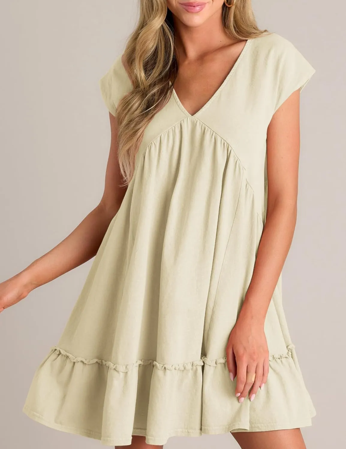 APAFES Women's Elegant Mini Dress A Line V-Neck Ruffle Dress 2025 Summer Fashion Outfits