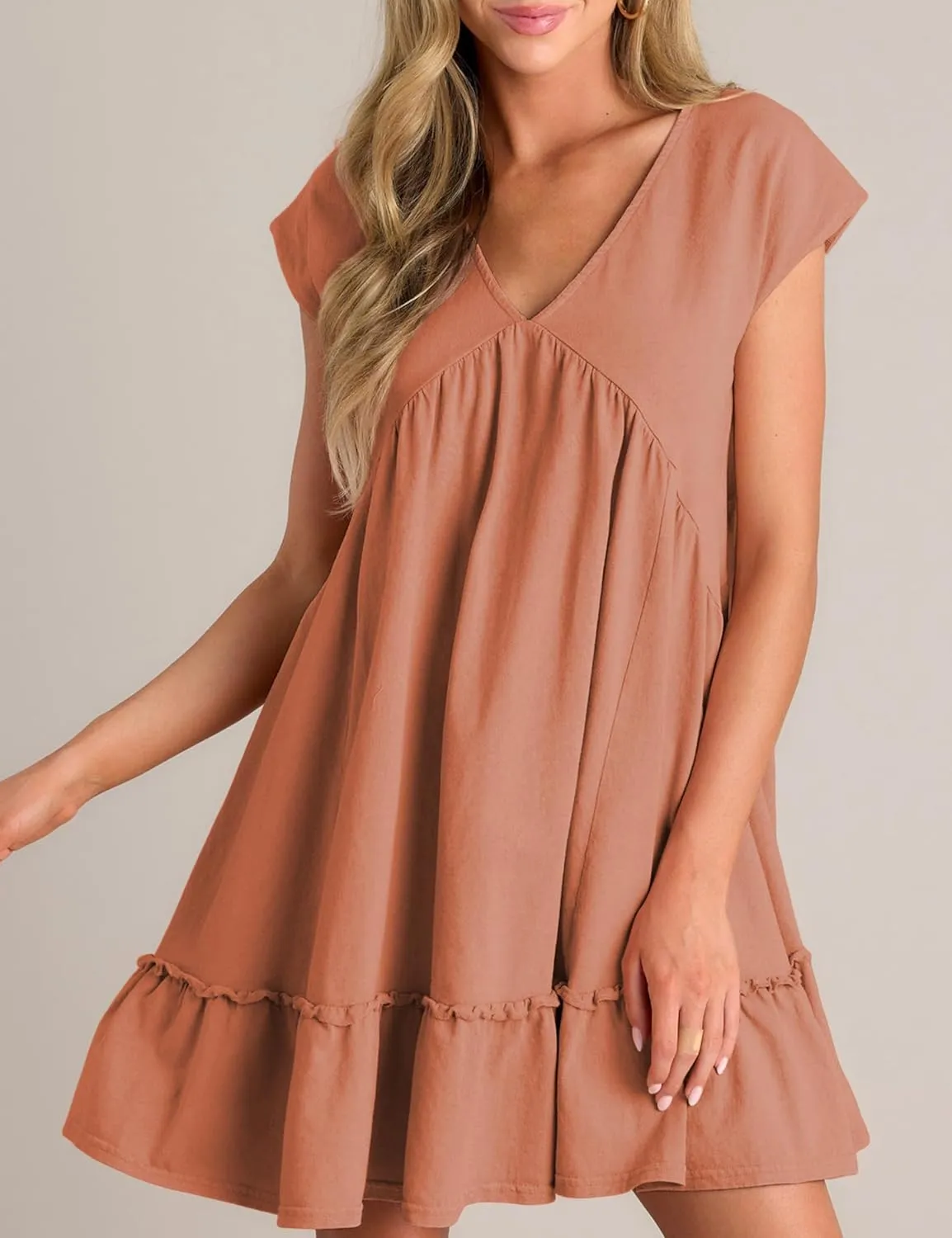 APAFES Women's Elegant Mini Dress A Line V-Neck Ruffle Dress 2025 Summer Fashion Outfits