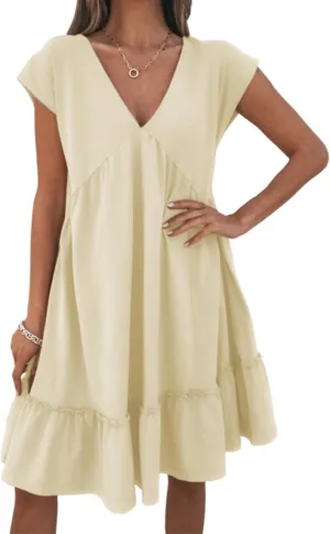 APAFES Women's Elegant Mini Dress A Line V-Neck Ruffle Dress 2025 Summer Fashion Outfits