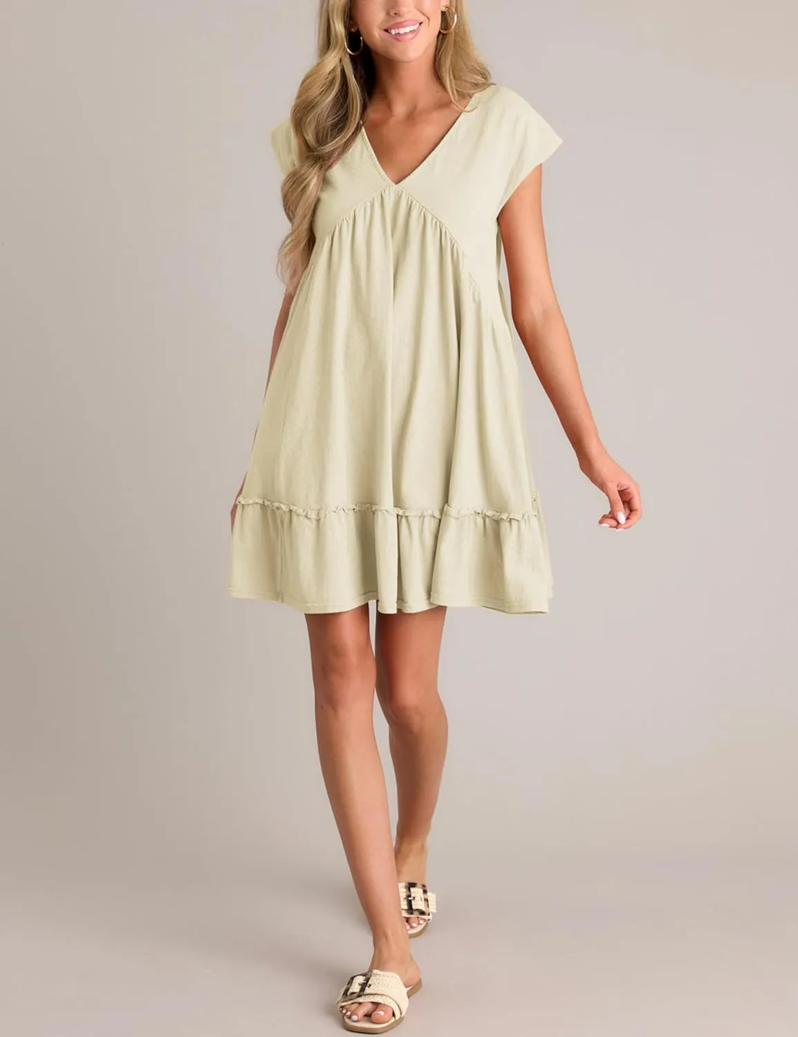 APAFES Women's Elegant Mini Dress A Line V-Neck Ruffle Dress 2025 Summer Fashion Outfits