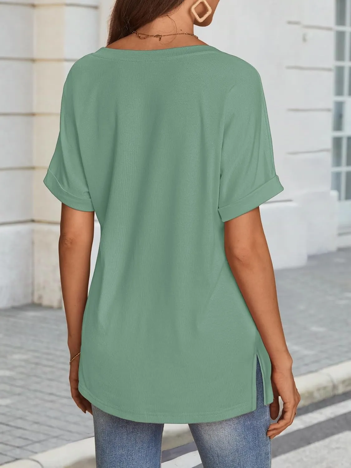ATHMILE Womens Summer 2025 V Neck Casual Tunic Tops Spring Fashion Basic Trendy Outfits