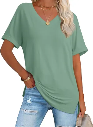 ATHMILE Womens Summer 2025 V Neck Casual Tunic Tops Spring Fashion Basic Trendy Outfits