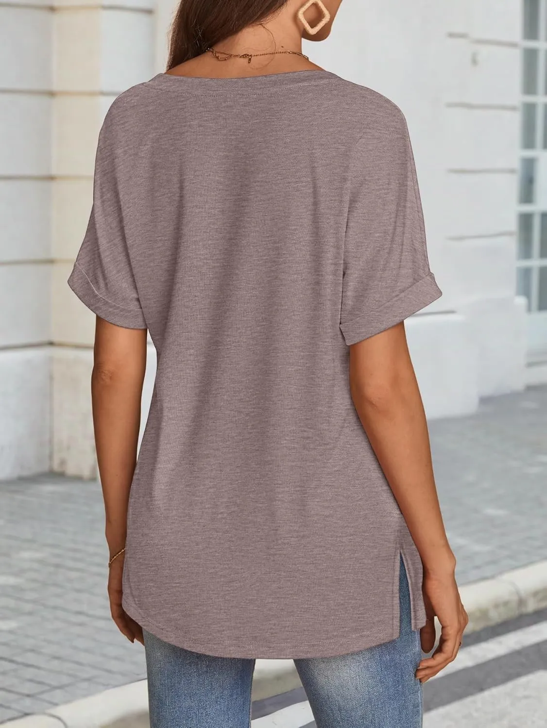 ATHMILE Womens Summer 2025 V Neck Casual Tunic Tops Spring Fashion Basic Trendy Outfits