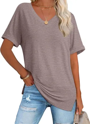 ATHMILE Womens Summer 2025 V Neck Casual Tunic Tops Spring Fashion Basic Trendy Outfits