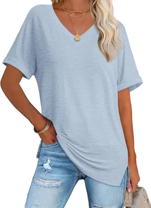 ATHMILE Womens Summer 2025 V Neck Casual Tunic Tops Spring Fashion Basic Trendy Outfits