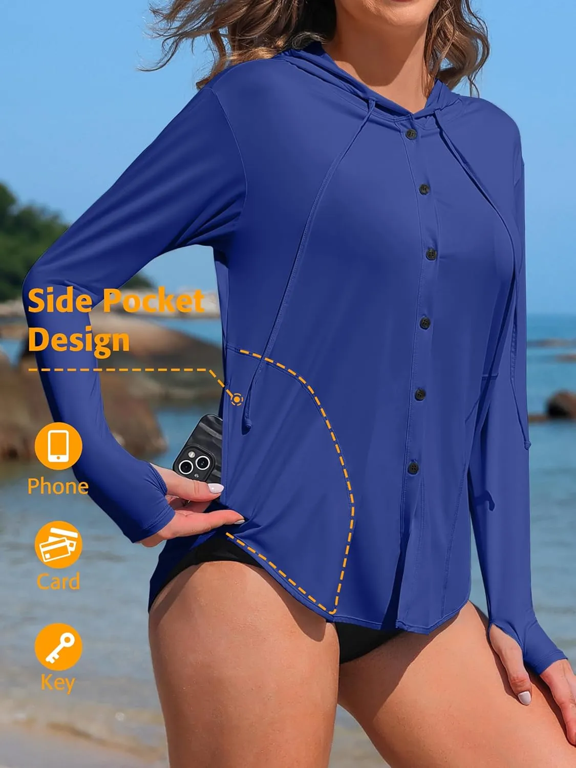 ATTRACO Rash Guard for Women UPF 50  Sun Protection Clothing Button Down SPF Hoodie Beach Shirts