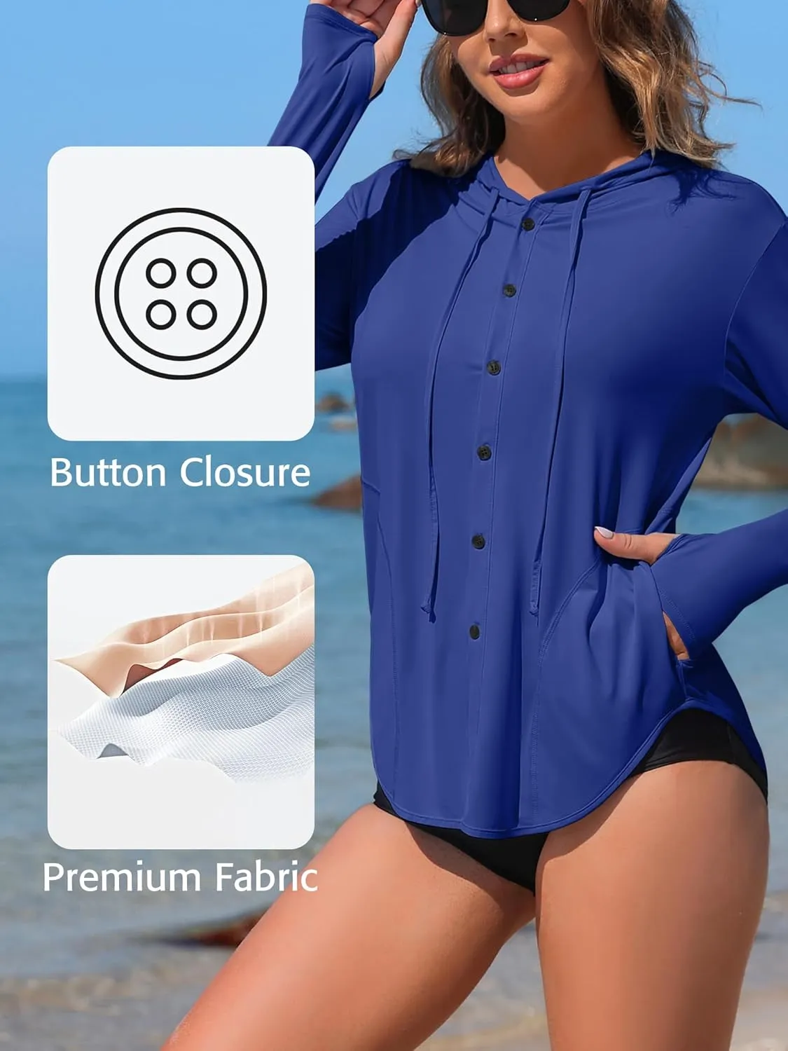 ATTRACO Rash Guard for Women UPF 50  Sun Protection Clothing Button Down SPF Hoodie Beach Shirts