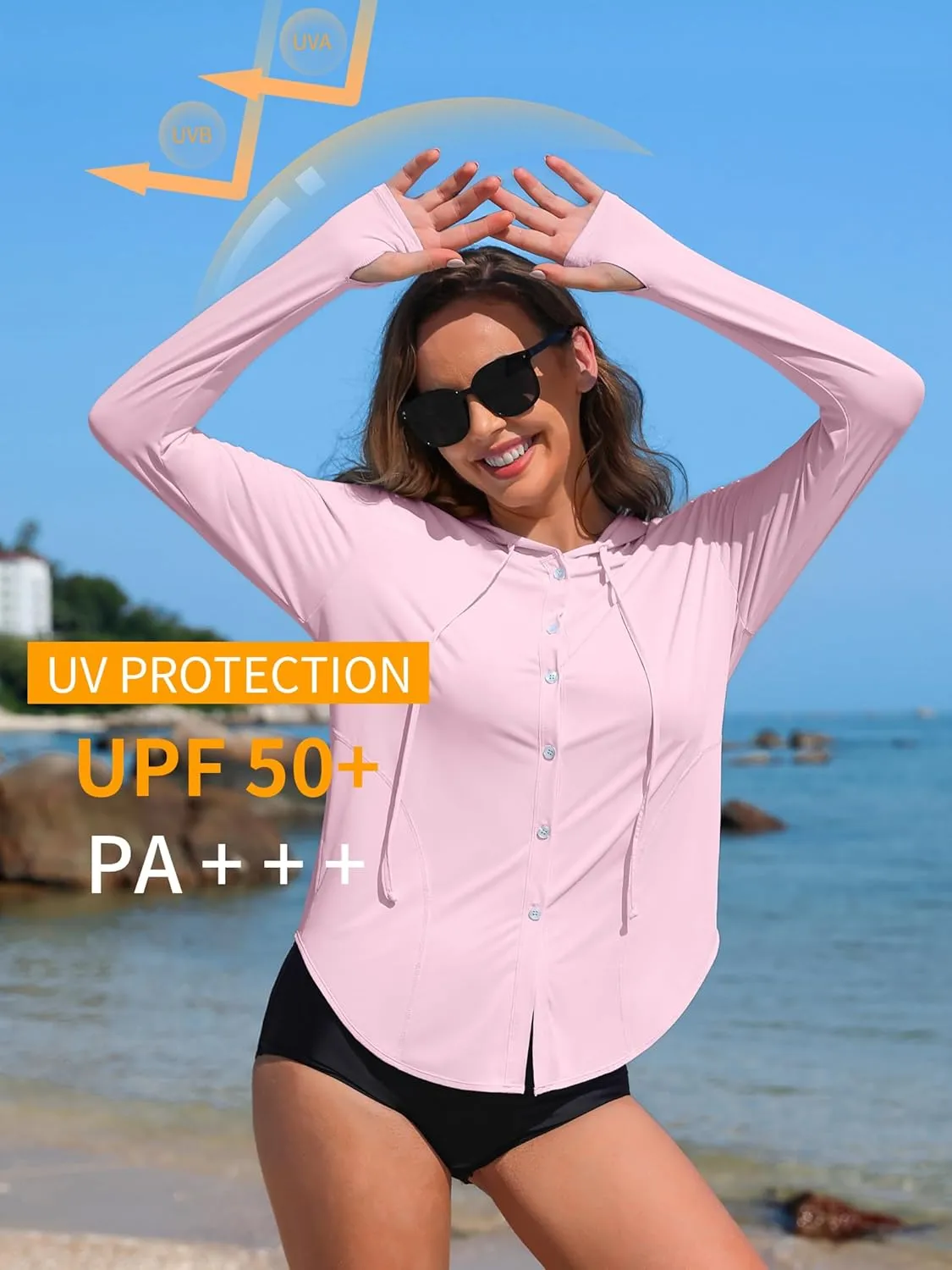 ATTRACO Rash Guard for Women UPF 50  Sun Protection Clothing Button Down SPF Hoodie Beach Shirts