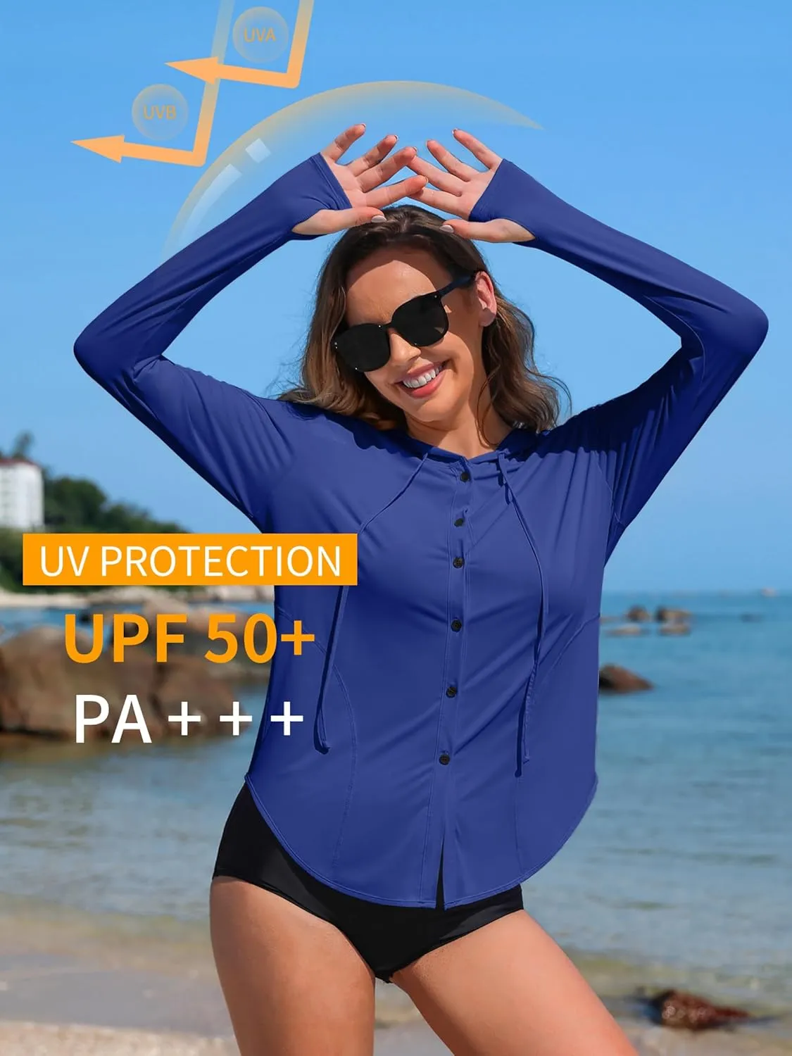 ATTRACO Rash Guard for Women UPF 50  Sun Protection Clothing Button Down SPF Hoodie Beach Shirts