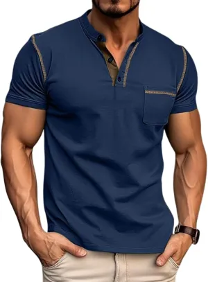 Aulemen Men's Henley Shirts Short Sleeve Casual Lightweight Slim Fit Basic Button T-Shirt with Pocket