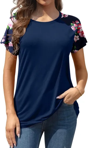 AYIFU Women's Loose Fit Raglan Sleeve Rayon T-Shirt Casual Summer Tunic Tops Trendy