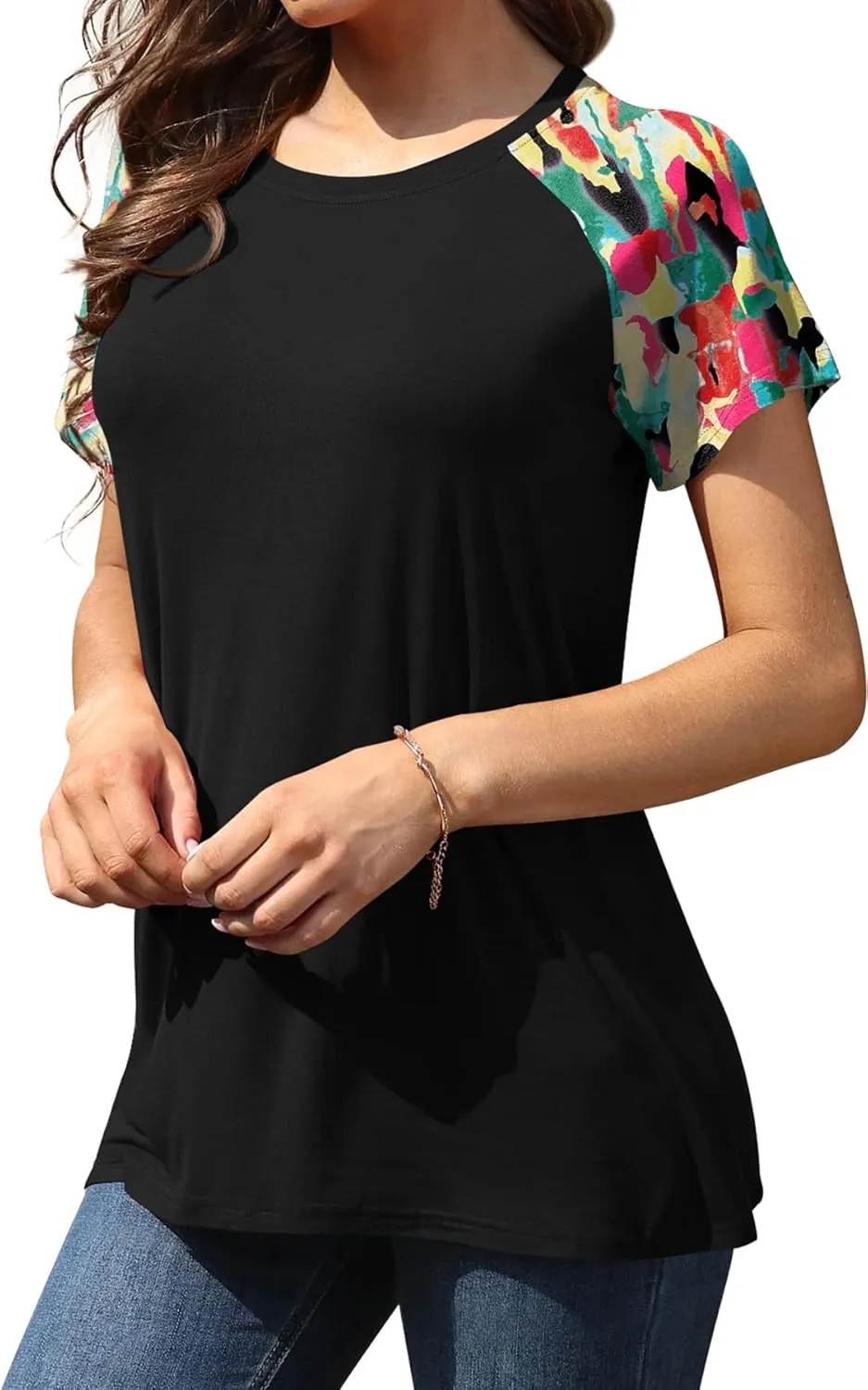AYIFU Women's Loose Fit Raglan Sleeve Rayon T-Shirt Casual Summer Tunic Tops Trendy