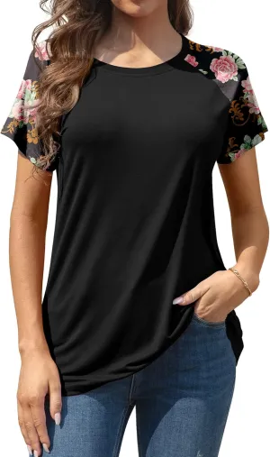 AYIFU Women's Loose Fit Raglan Sleeve Rayon T-Shirt Casual Summer Tunic Tops Trendy