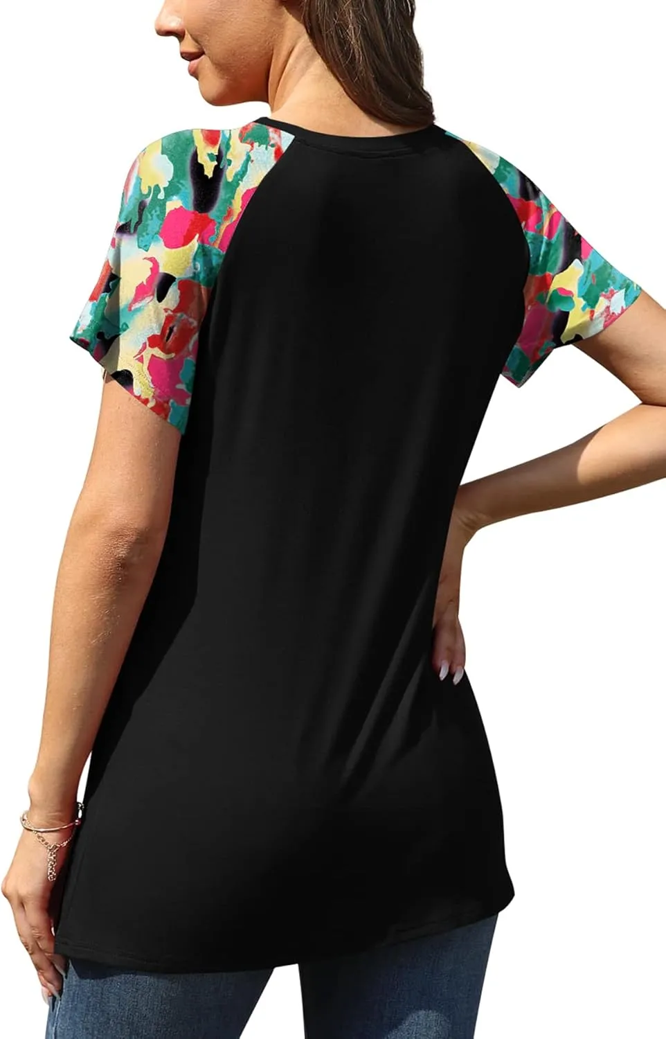 AYIFU Women's Loose Fit Raglan Sleeve Rayon T-Shirt Casual Summer Tunic Tops Trendy