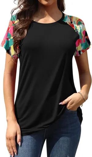 AYIFU Women's Loose Fit Raglan Sleeve Rayon T-Shirt Casual Summer Tunic Tops Trendy